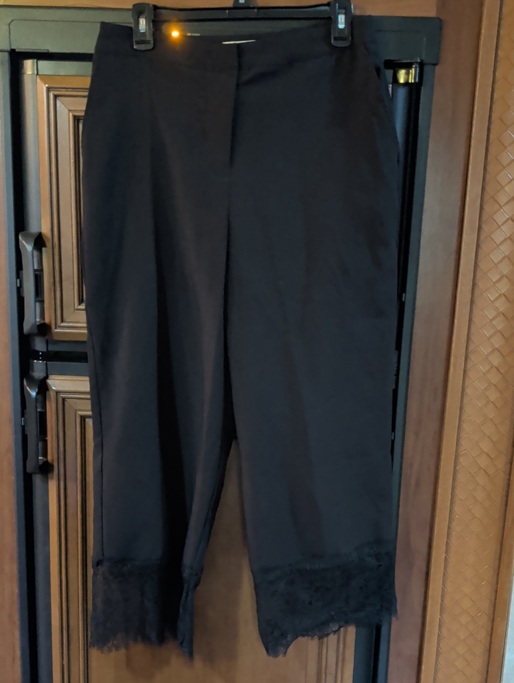 June & Hudson Black Cropped Trousers with Lace Hem